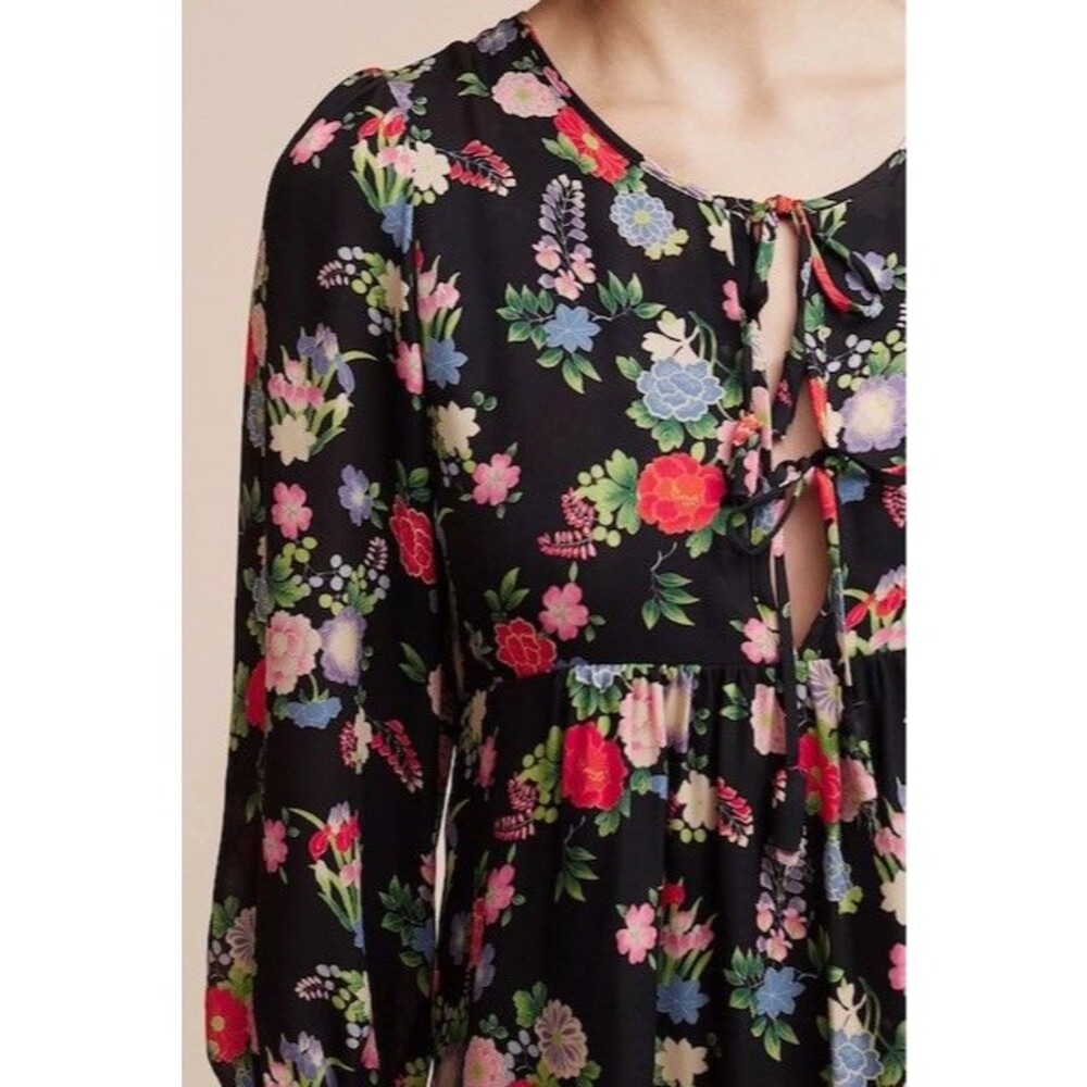 NEW Anthropologie Floral Silk Dress M Nieves Lavi Sakura Midi 100% Silk
